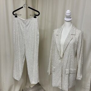 ASOS NWT Beed Design Shiny Blazer And Trouser Set 3D Size 8
